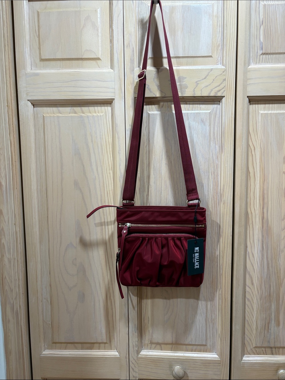 MZ WALLACE Vinyl Crossbody Bag in Burgundy -